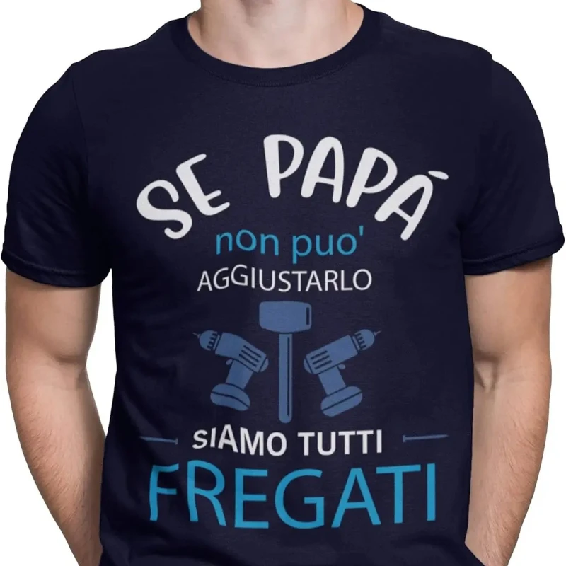 If Dad Can't Fix It We're All Screwed Graphic T Shirts Funny Fathers Day T-Shirt Funny Shirt with Wording Men's Cotton Tee Tops
