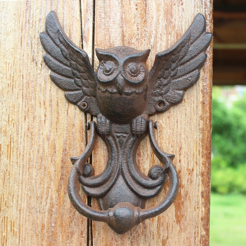 

European Style Cast Iron Owl Retro Door Handle Patio Door Knock Animal Sculpture Creative Crafts Modern Home Decor Accessories