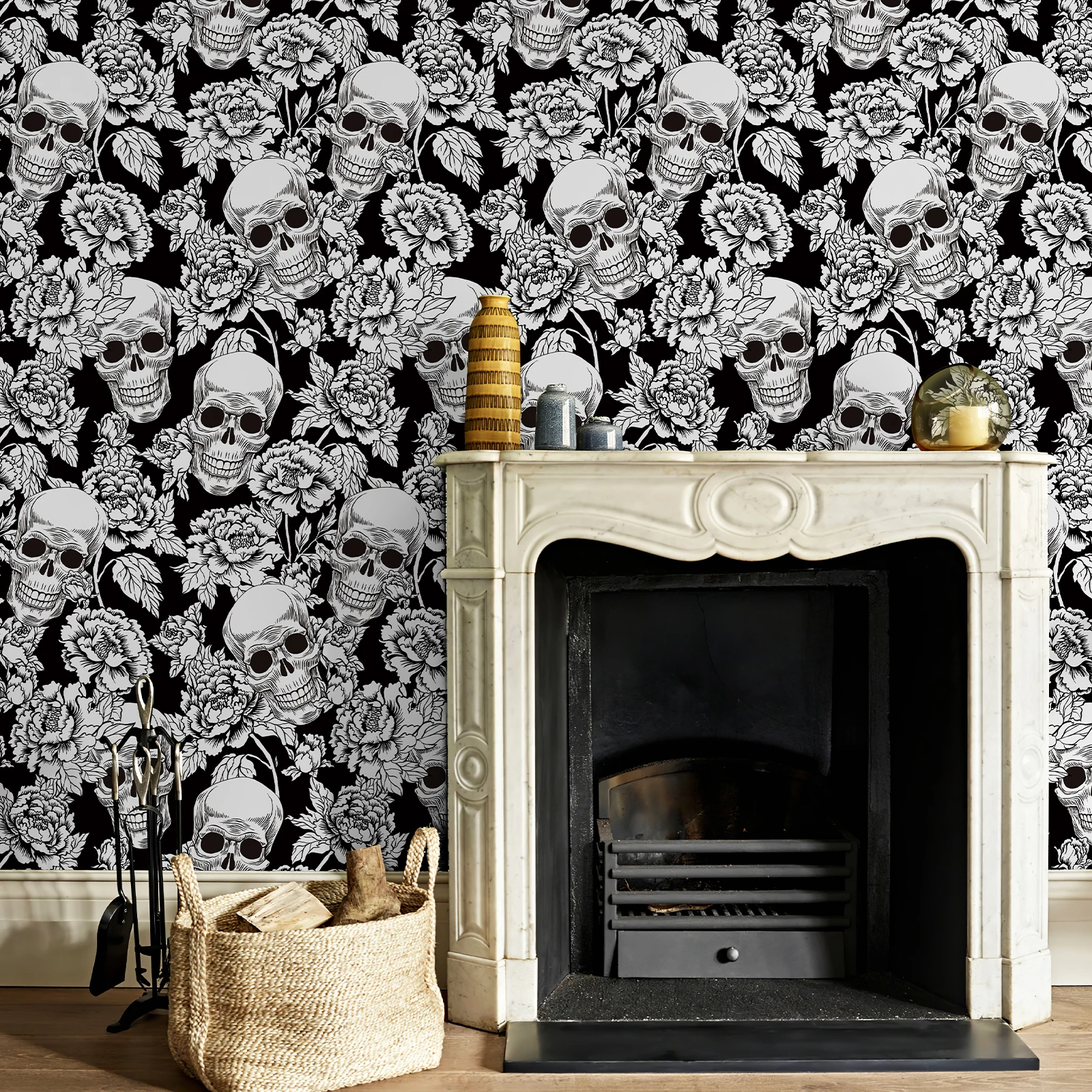 

Halloween Black And White Skull Wallpaper Festival Waterproof Peel And Stick Contact Paper Skeleton Livingroom Furniture Sticker