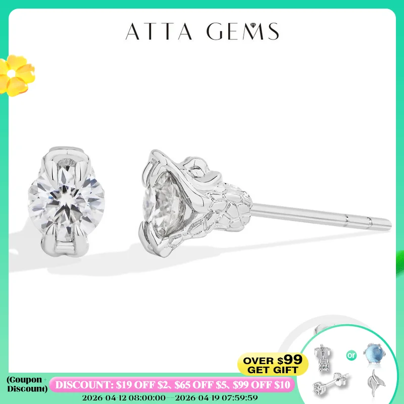 

ATTAGEMS круглые серьги-гвоздики с муассанитом 0,5 карата, стерлинговое серебро 925 пробы, позолоченные 18 карат для женщин и девочек, сверкающие обручальные украшения