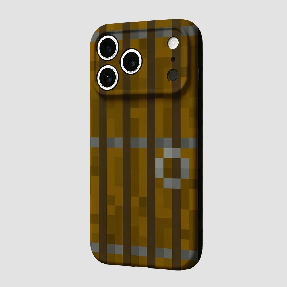 Brown Wood Pixels Phone Case For iPhone 17 16 15 14 13 12 11 Pro Max Air 16e 7 8 Plus XS Max X XR Hard PC Bumper Cover view 3