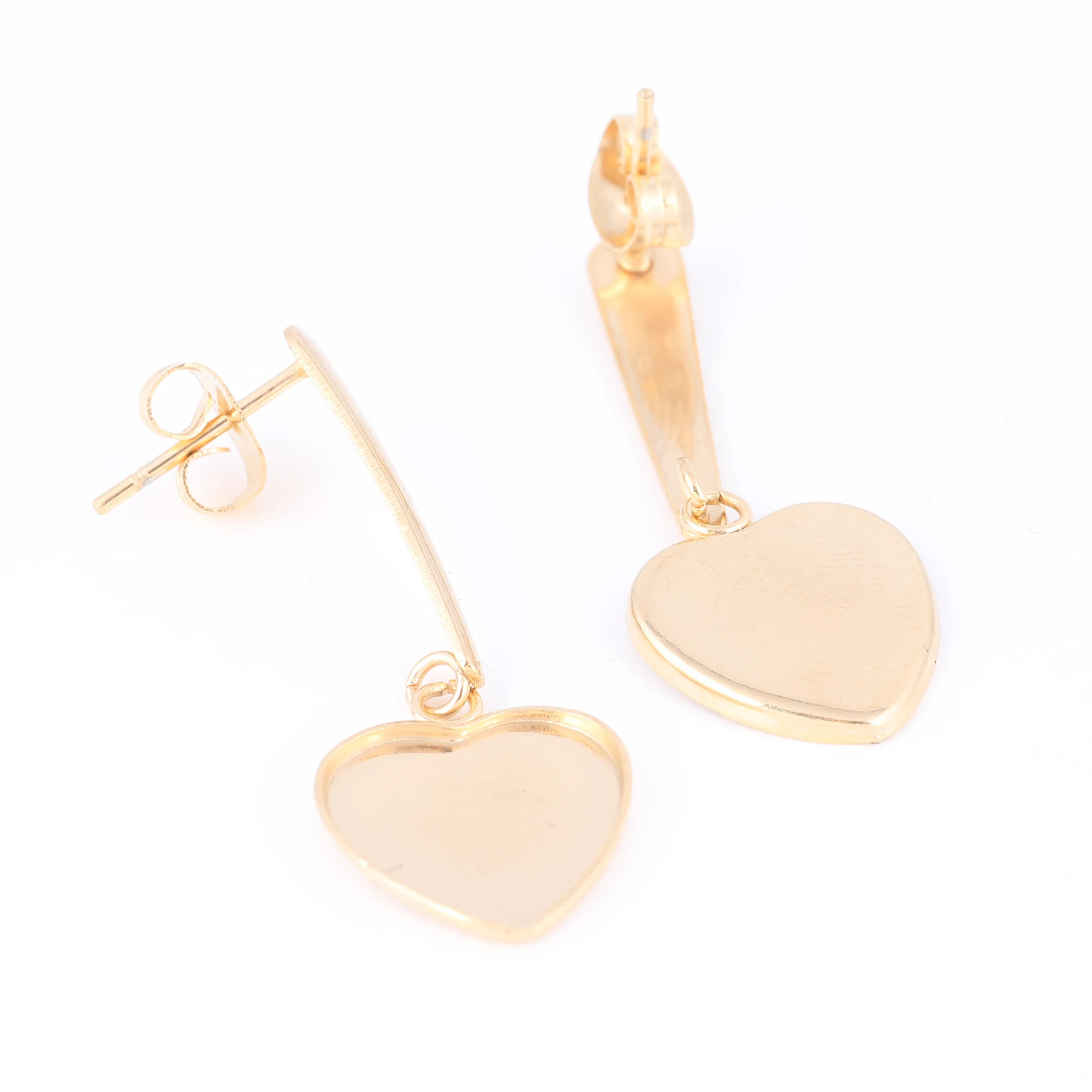 10pcs stainless steel earring posts findings gold plated 12mm heart cabochon earring base setting blanks diy ear hooks