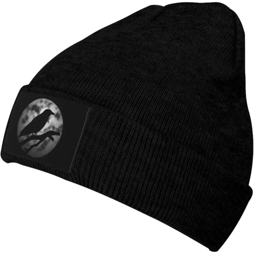 Vintage Crow Raven Black Moon Funny  Beanie Hat for Men Women Winter Warm  Knit Slouchy Stocking  Skull Cap