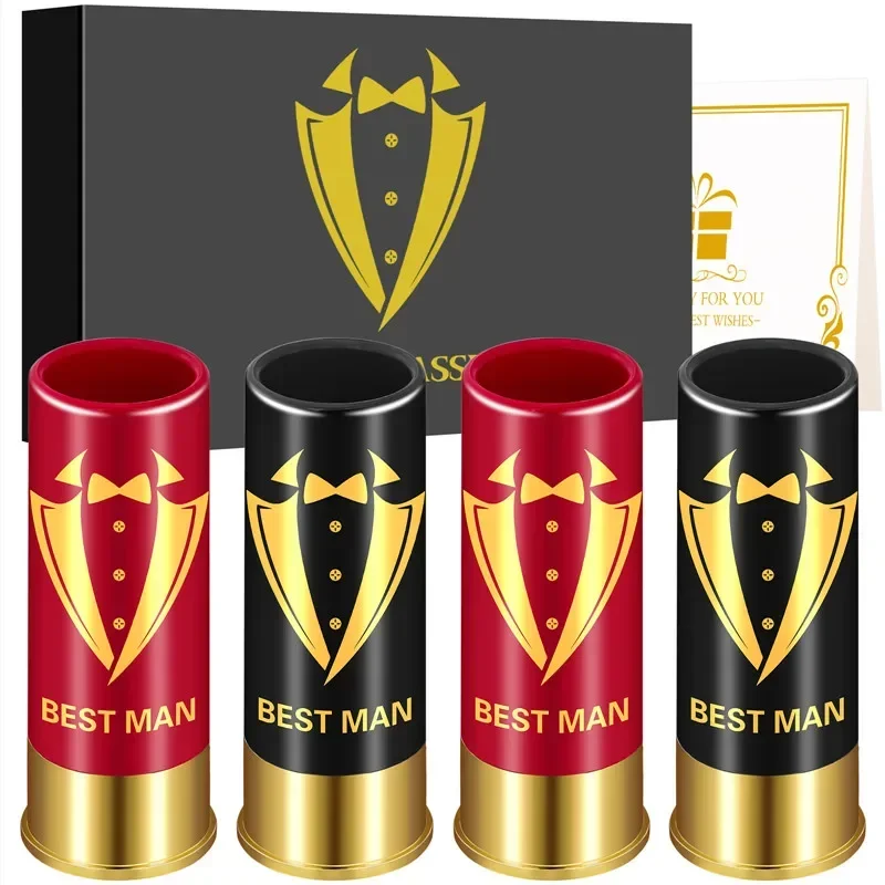 

12GA Suit Small Bullet Shot Cups Best Man Design Plastic Shot Glasses for Groomsmen Man Wedding Party Gift Set