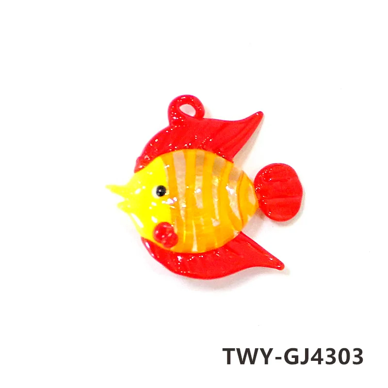 2PCS Colorful Cute Tropical Fish Mini Figurines Glass Pendants Fashion DIY Women\'s Jewelry Necklace Earrings Making Accessories