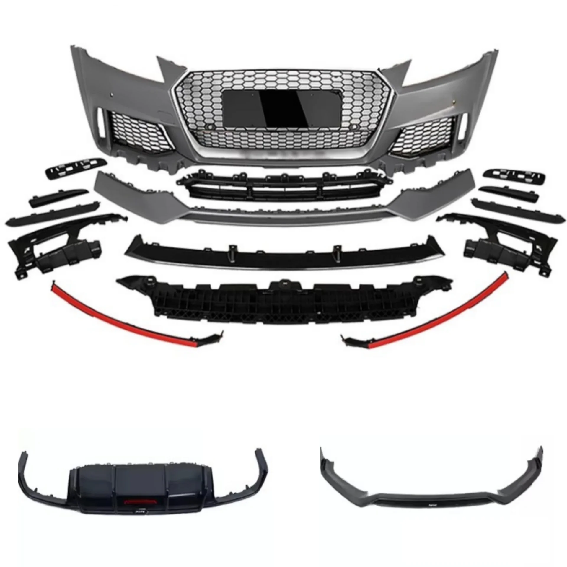 Front Bumper Grille Rear Lip with Light Front Shovel for Audi TT 2015-2019 Modified TTRS Body Kit Car Accessories