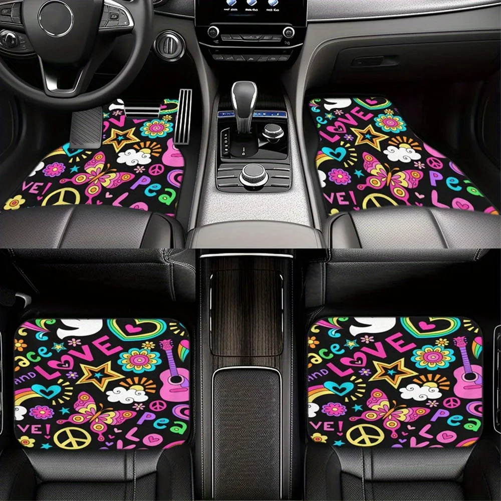 Love Peace Car Floor Mats  1pc/2pcs/4pcs  Suitable For Cars, Trucks, SUVs  Four Seasons - Universal Fit  Polyester Material