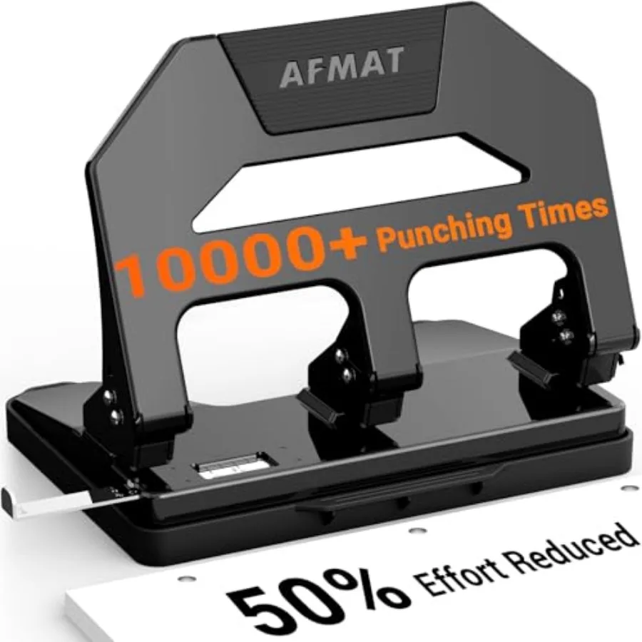 

Heavy Duty 3 Hole Puncher, 40-Sheet Paper Punch Heavy Duty, 50% Reduced Effort Three Hole Punch, 10K+ Uses, Metal Hole Puncher