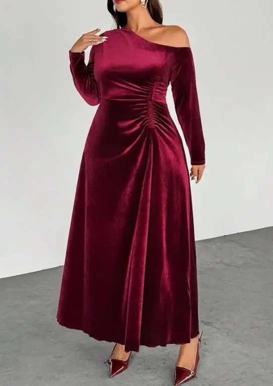 

Autumn & Winter Female Fashion Velvet Long Sleeve Dress Women's Waist Cinched Off Thinness Elegant Temperament Long Dresses