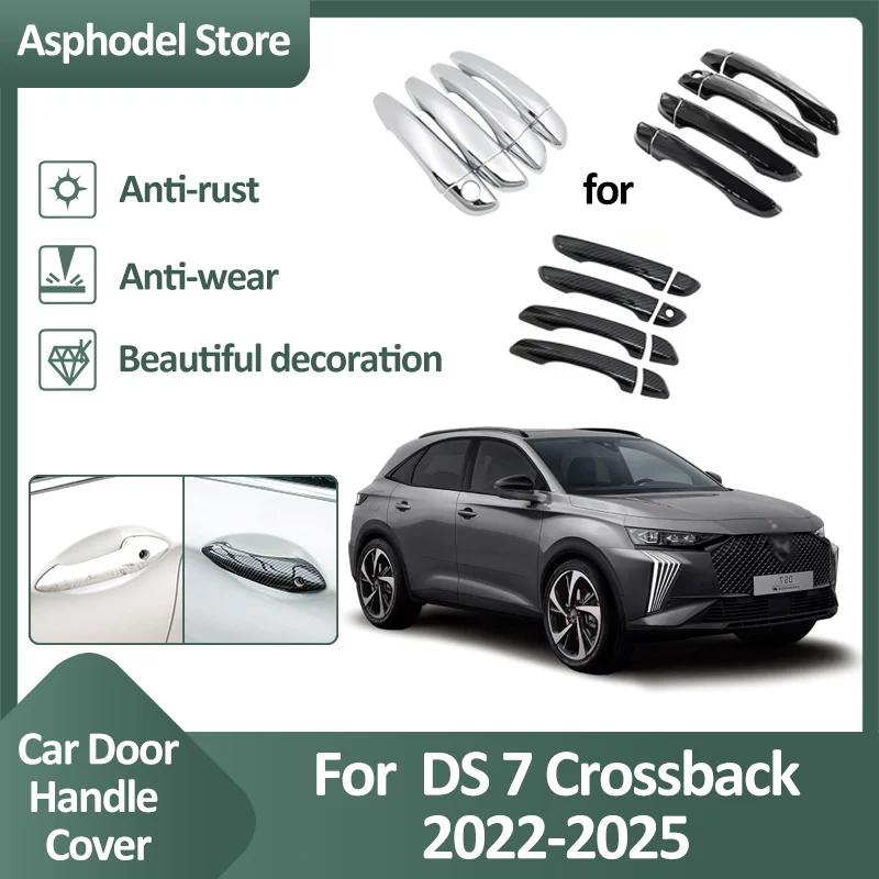 Car Door Handle Trim Cover For DS 7 Crossback 2022 2023 2024 2025 Exterior Luxuriou Chrome Stickers Smart Protective Accessories