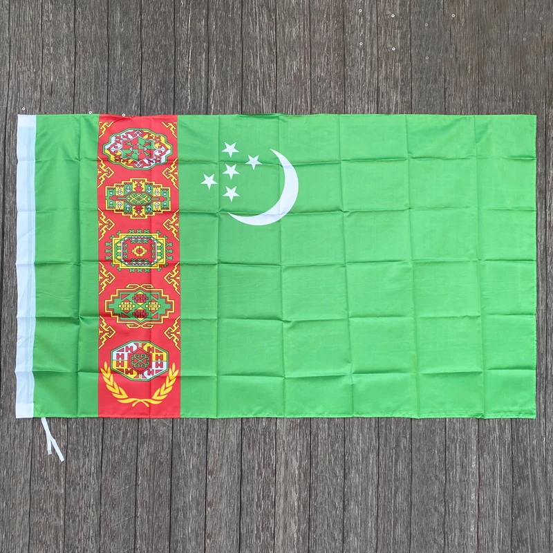 xvggdg  New 90x150cm Large Turkmenistan   Flag Polyester the  Turkmenistan  National Banner Home Decor