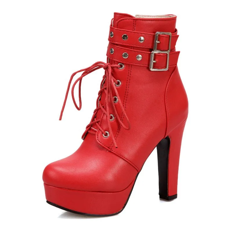 

Women's Platform Boots Chunky Heel Lace-Up Buckle Strap Ankle Boots 2026 Fashion Gothic High Heel Booties Shoes Botas Feminina