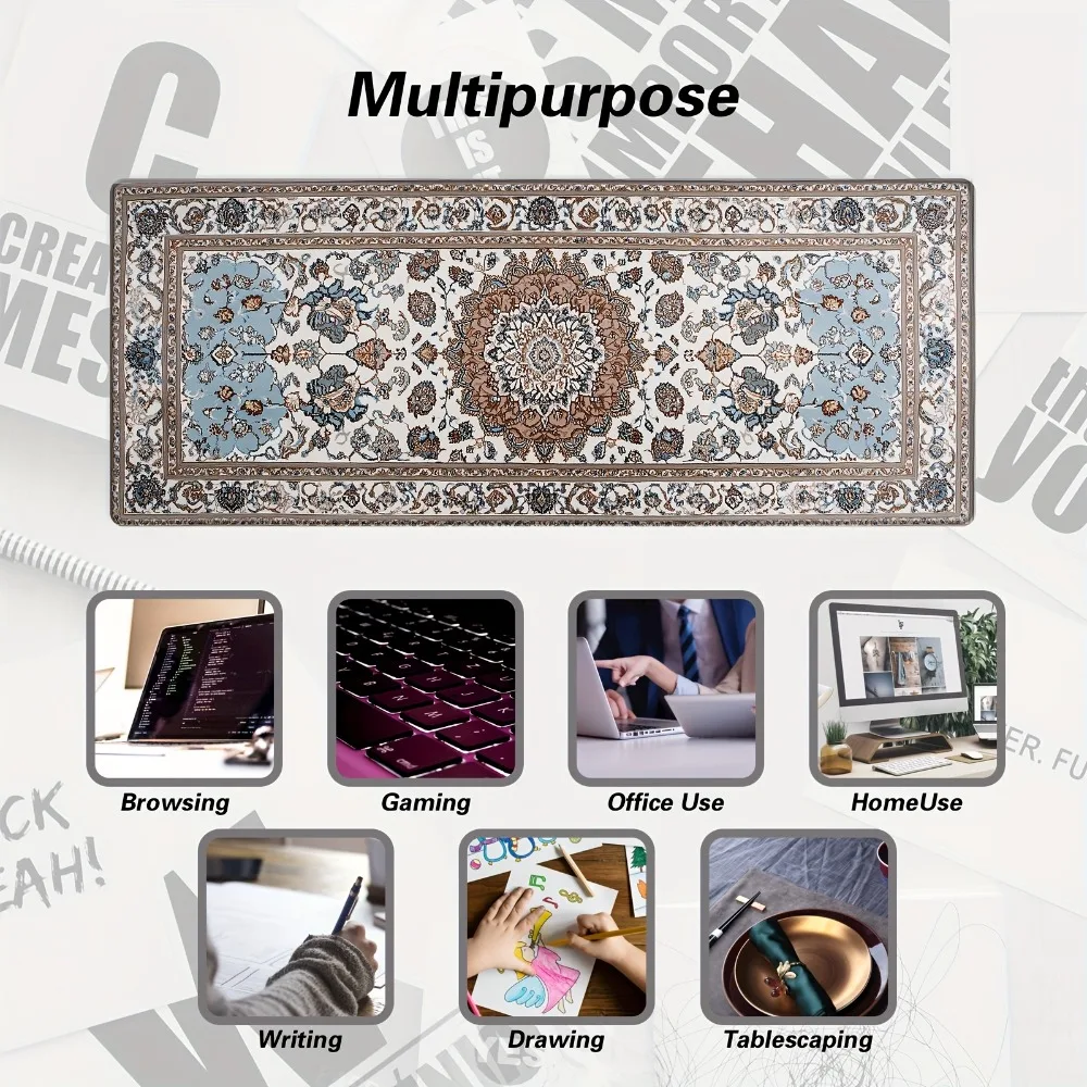 Blauer und brauner Reis, Goldtürkis, persisches Design, Mauspad, Gummi, rutschfest, für Computer, Desktop-Pads, dicke Tastatur, PC-Zubehör