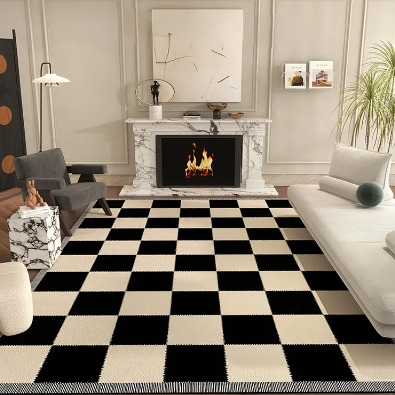 Nordic Style Rugs for Bedroom Fluffy Soft Living Room Decoration Plush Carpet Modern Minimalist Study Rug Thick Plaid Floor Mat