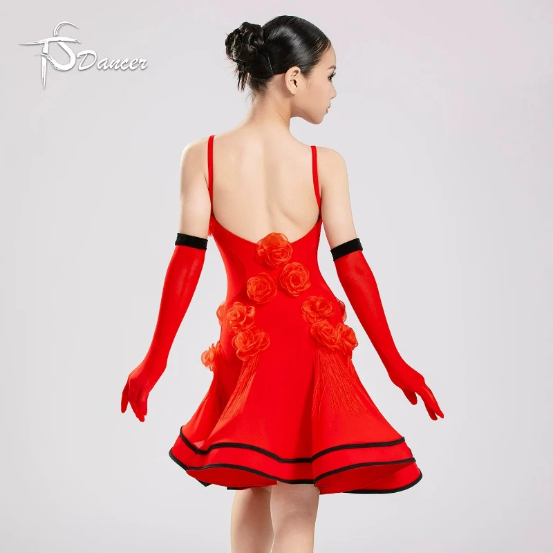 Latin dance table performance, girls' flower set, art examination, flower Latin dance, big skirt, grading, black pool