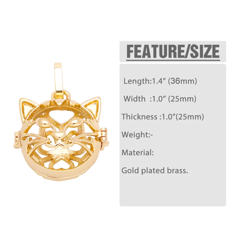OCESRIO Big Retro Cute Cat Harmony Ball Pendant for Necklace Copper Gold Plated Meow Jewelry Making Supplies Wholesale pdtb213