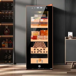 Smart Electronic Cigar Humidifier with Temperature And Humidity Control Silent LED Lighting Large Capacity Wooden Cabinet