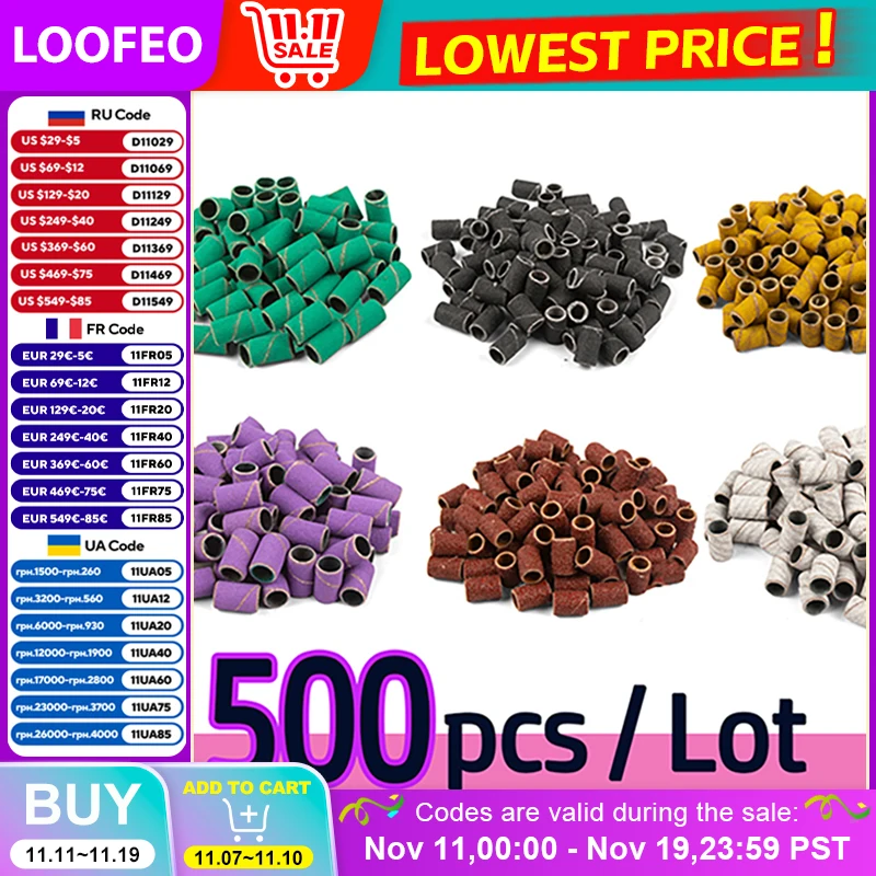 

500pcs Nail Drill Bits Sanding Bands Set for Nail Drill File Grinder Sander Band for Acrylic Nails Gel Removing Pedicure Files