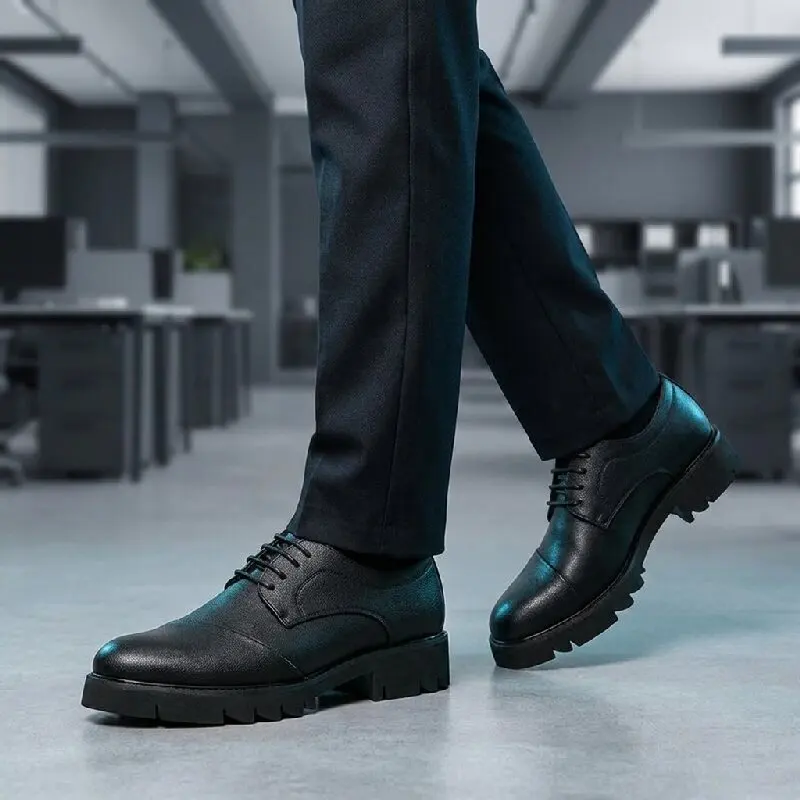 

Men Casual Thick-soled Derby Shoes Black Color British Comfortable Lace-up Business Office Brand Shoes Social Shoes Size 38 - 46