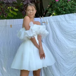 Magic Awn Short Boho Wedding Dresses Off The Shoulder Tiered Ruffles Puffy Mini Wedding Party Gowns For Bride Robes De Mariage