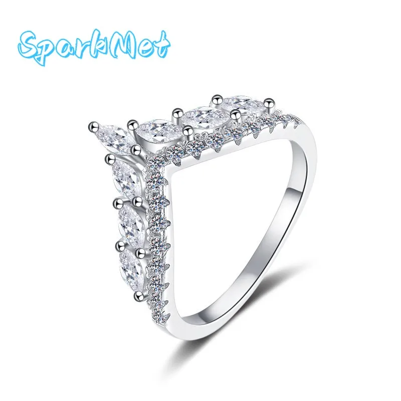 

SparkMet 100% полное оливковое кольцо с короной из муассанита с сертификатом пройденный тест на бриллианты женские ювелирные изделия в подарок серебро S925