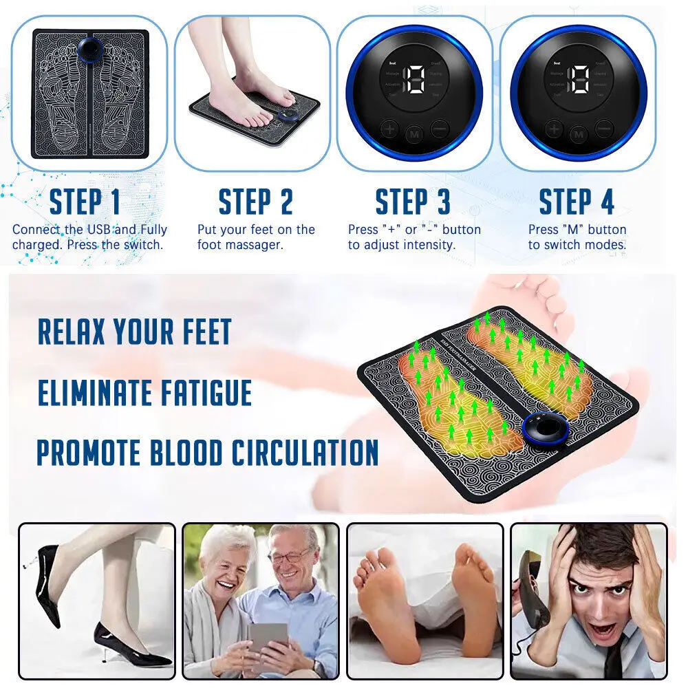 Electric Foot Massage Mat Relaxes Foot Acupoint Massage Mat Improves Blood Circulation 8 Modes 19 Level Relaxation USB Charging