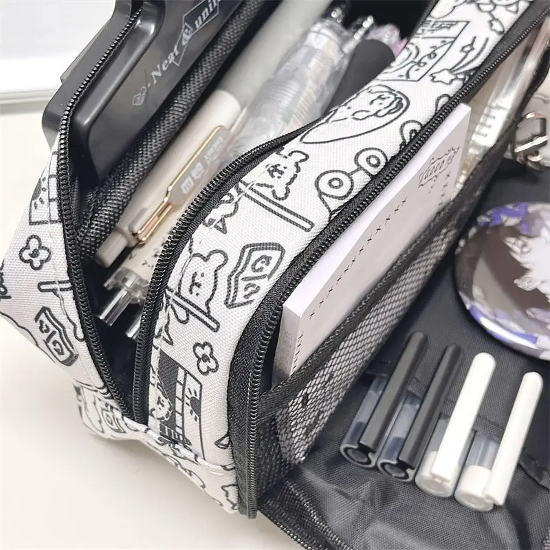 INS Capybara Large Pen Case Cute Cartoon Capybara Line Dog Pattern Pencil Bag Stationery Organizer Storage Bag Student's Gift image 6
