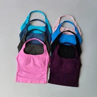 Seamless Halter Neck Yoga Tank Tops for Women Built-in Bra Padded Gym Top Sleeveless Shirt Fitted Backless Workout Clothes - Image 2