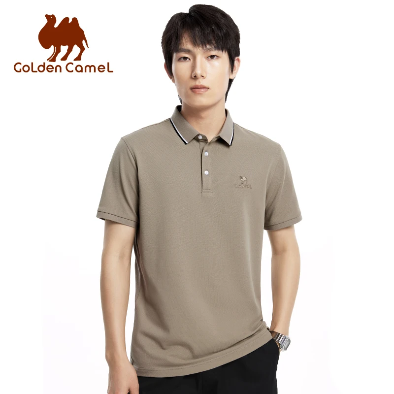 GOLDEN CAMEL Men\'s Polo Shirt Short-sleeved T-shirt Summer Business 2023 New Breathable Mulberry Silk Shirt for Men Top Clothes