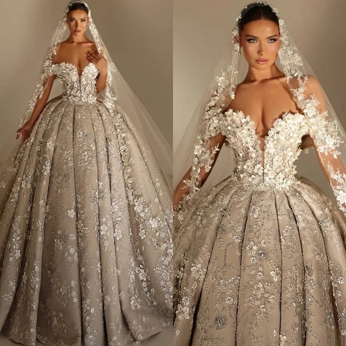 

Винтажное свадебное платье с 3D цветами и аппликациями, свадебные бальные платья с бисером, платья невесты с открытыми плечами по индивидуальному заказу, Vestido de novia