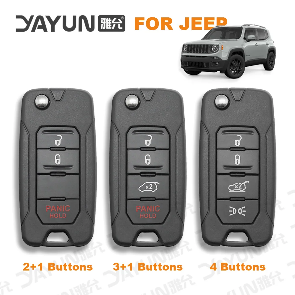 YAYUN 2+1 Buttons 2015/6/7/8 Flip Remote Car Key Shell Case With Uncut SIP22 Blade Replacement With Logo For Jeep Renegade