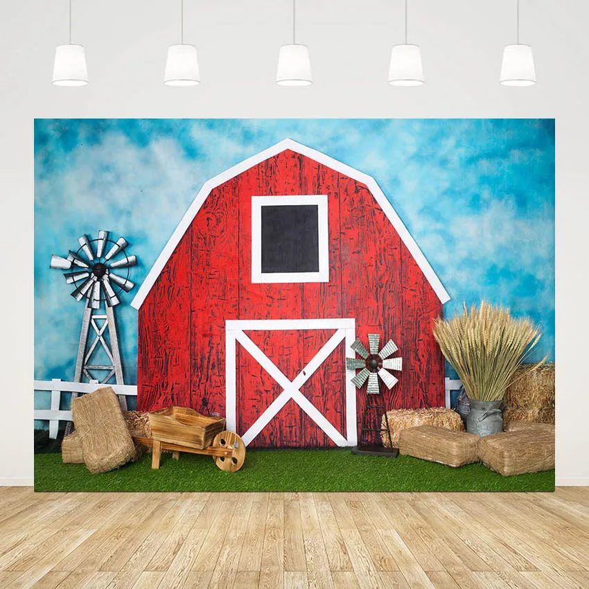 Mehofond Nền Chụp Ảnh Nông Trại Đỏ Kho Thóc Đống Cỏ Khô Trẻ Em 1st Sinh Nhật Bánh Đập Đồng Cỏ Trang Trí Hình Phông Nền Phòng Thu