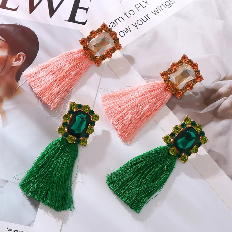 New retro bohemian long fringed earrings women's fashion temperament banquet stud earrings  wholesale