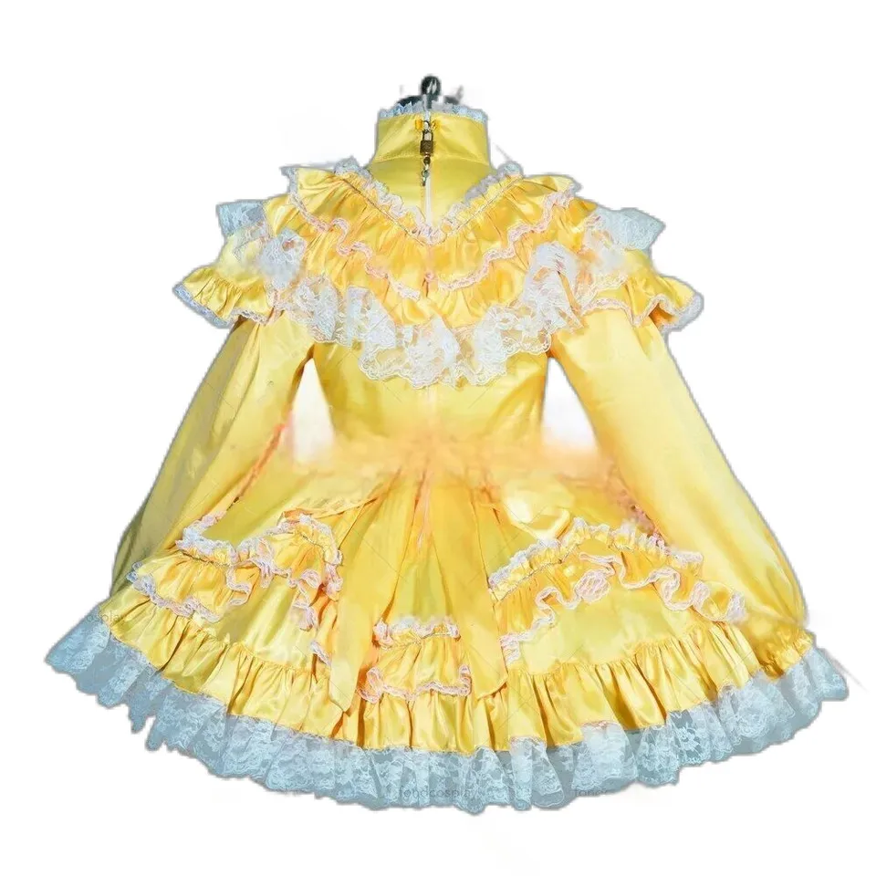 Halloween Selected Yellow Lace Satin Lace Dress Maid Cosplay Customized