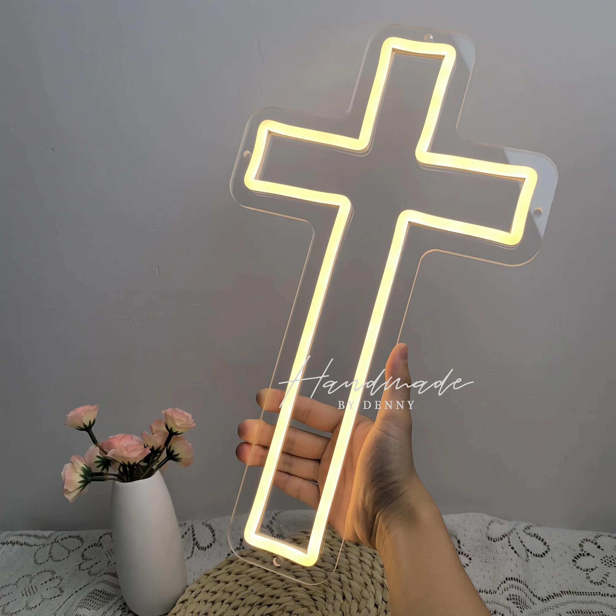 Jesus Cross Neon Signs,Cross Neon Sign Wall Lights Art Lamp Hanging for Home Room Bedroom Christian Wedding Party Wall Decor view 3