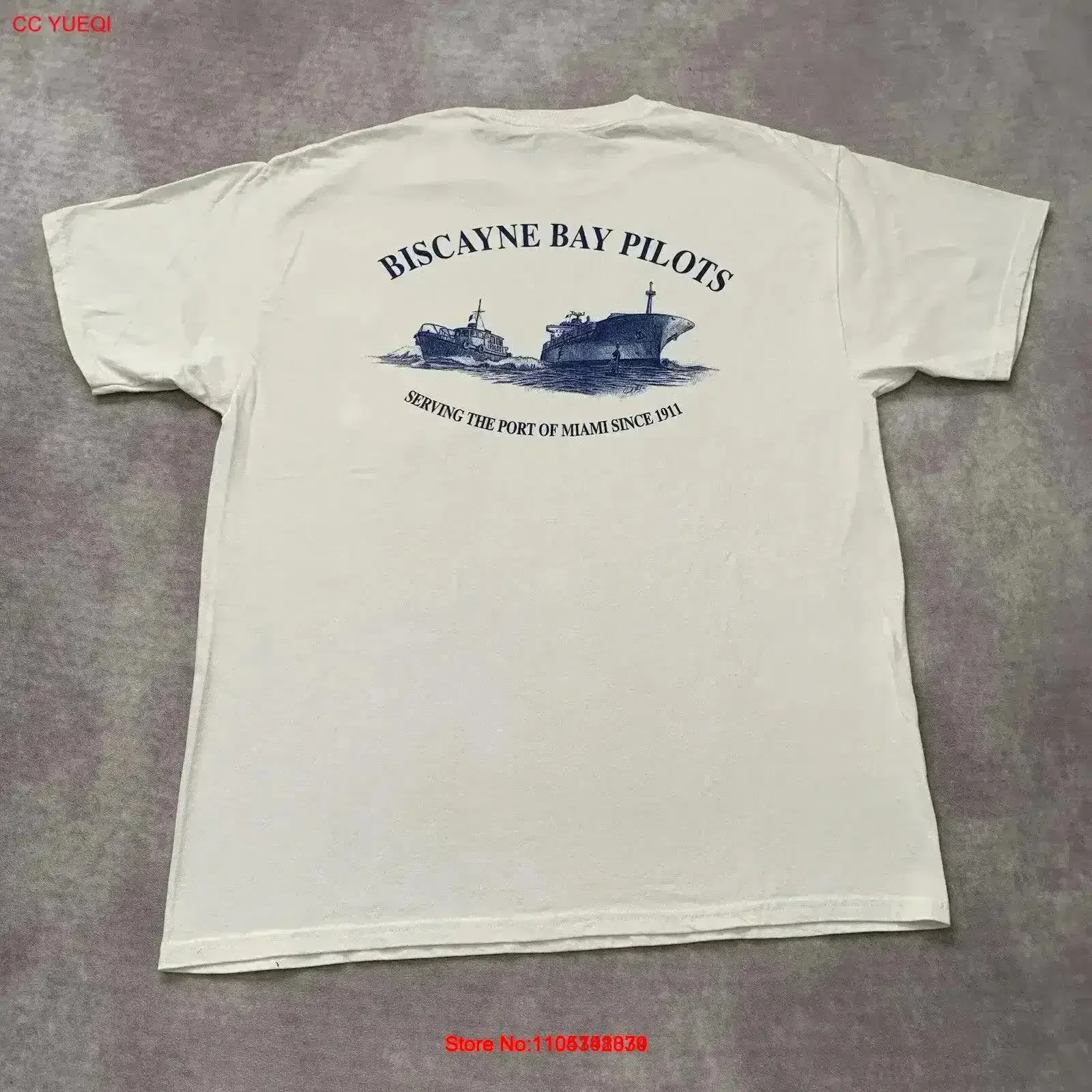 Camiseta Vintage Key Biscayne Pilots Talla L, Estilo Náutico Lavado, Transpirable, para Uso Diario