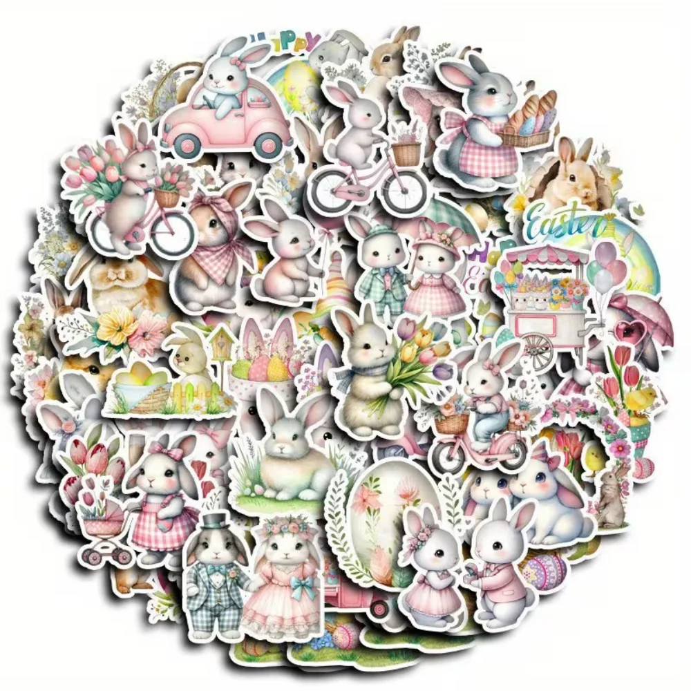 

60 шт. милых наклеек с пасхальными зайчиками | Водонепроницаемые виниловые одноразовые наклейки для ноутбуков, бутылок для воды, телефонов | Идеально подходит для женщин, взрослых