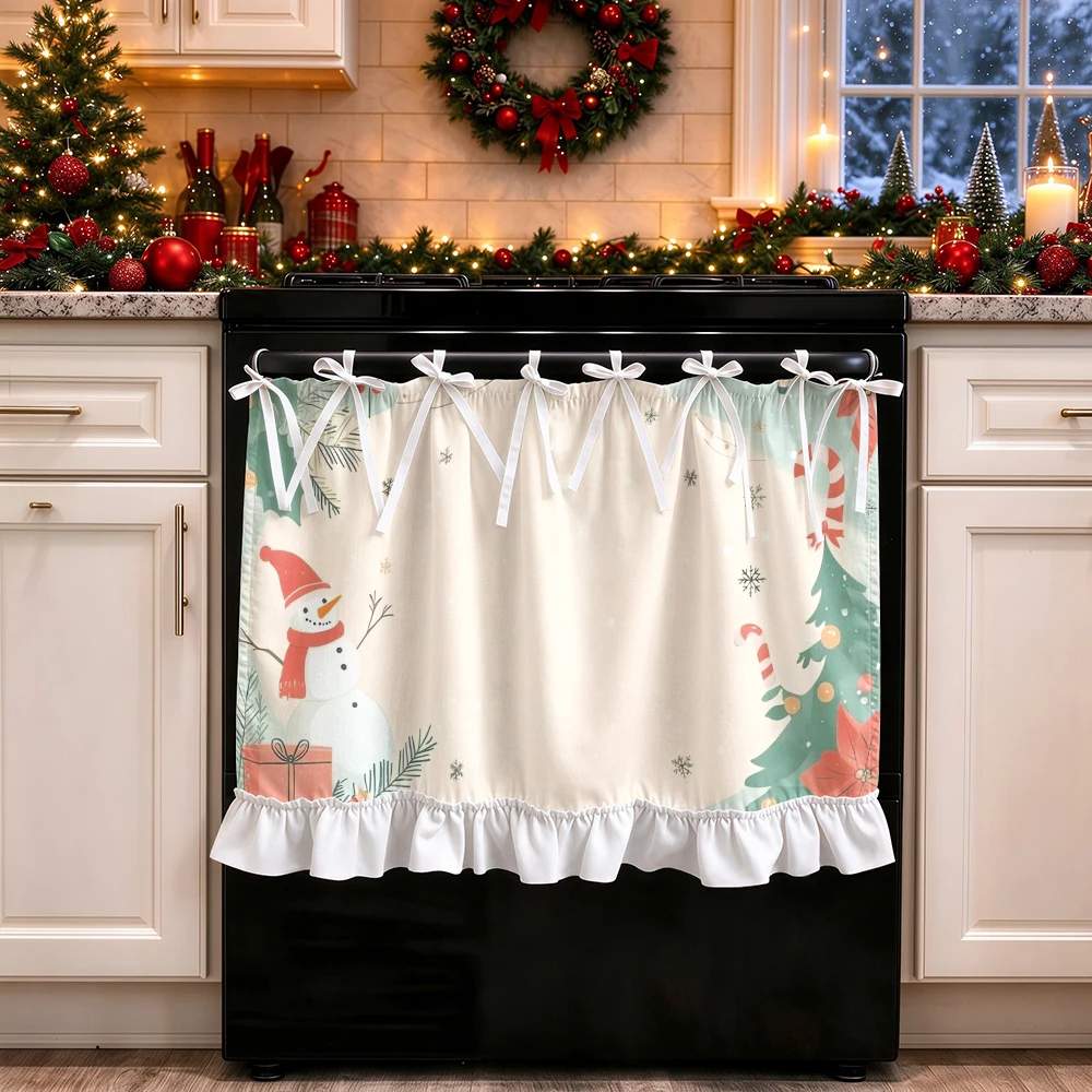 1PC Christmas Tie Up Kitchen Curtain, Watercolor Sn, Digital Print, Kitchen Dining Room Cafe Office, Home Decor Window Treatment