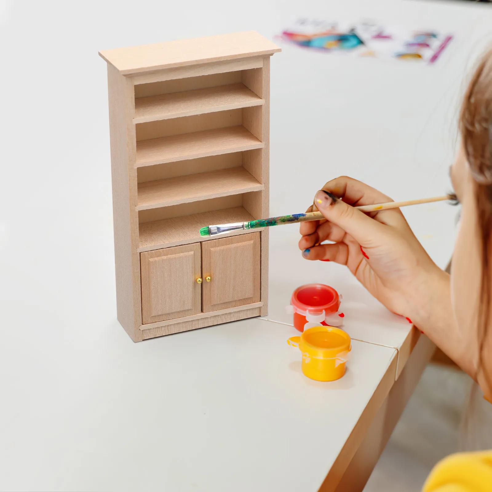 

1Pcs Premium Mini Wooden Bookshelf Crafted from Genuine Hardwood Perfect for Miniature House Setup Realistic Small Scale Shelf