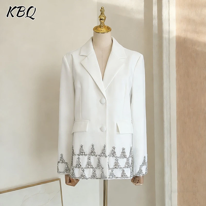 

Жакет KBQ с эффектом страз, свободный крой, шикарный, с отложным воротником, длинными рукавами, для повседневной носки, модный, весенний, новый стиль