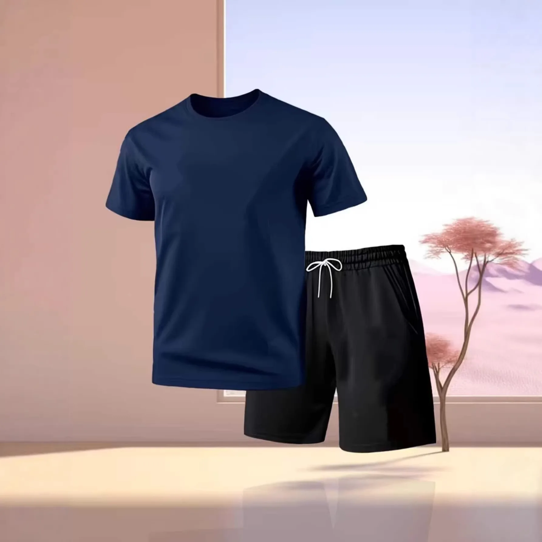

Mens Slim Fit Business Casual Two Piece T Shirt Set Premium Soft Skin Friendly Fabric Lightweight Breathable Office Formal Daily
