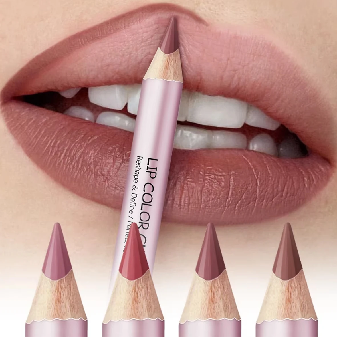 Set di matite per labbra in stick di legno opaco a 4 colori Set di matite per labbra colorate idratanti, portatili, lisci e di lunga durata