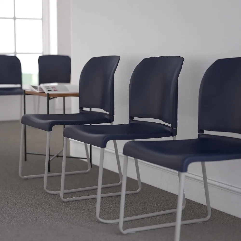 Hercules Series Contoured Stacking Chairs for Waiting Rooms and Offices, Ergonomic Lobby Chairs with Curved Back, Set of 5, Navy