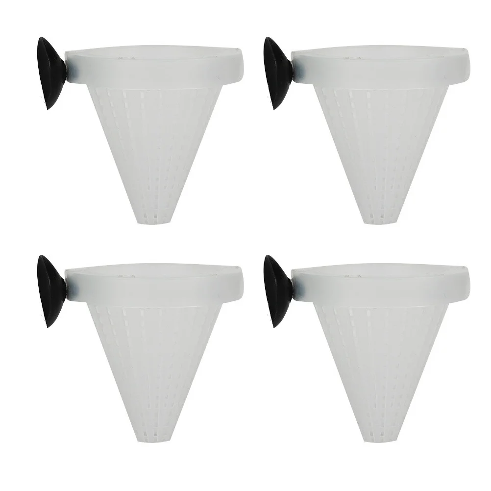 

4Pcs Fish Feeding Cup Pet Feeder Hollow Plastic Cone Design Easy Install Sucker Fish Tank Fodder Container