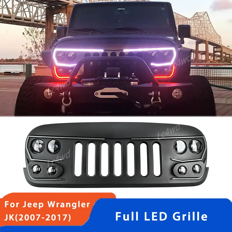 

LC4WD 4X4 Внешние аксессуары Передняя сетчатая решетка Гоночные решетки со светодиодными фонарями DRL для 2007-2018 Jepp Wrangler JK Решетки бампера