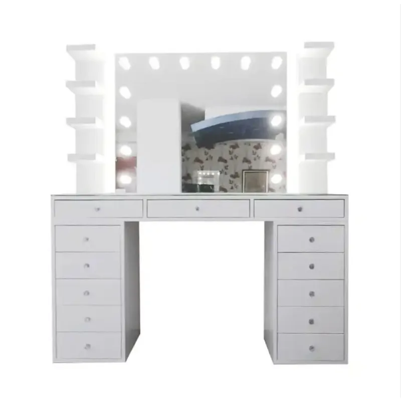 High-end Luxury New Makeup Table Dresser Glass Dresser Set Mirror Light Emitting Diode Light 13 Drawer Living Room Furniture