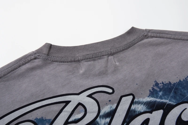 Panther-Schädel Tierdruck T-Shirt für Herren Vintage Gewaschenes Strass-Oberteil Übergroßes T-Shirt Streetwear Baumwolle Rundhals-Kleidung Sommer – Detail 11