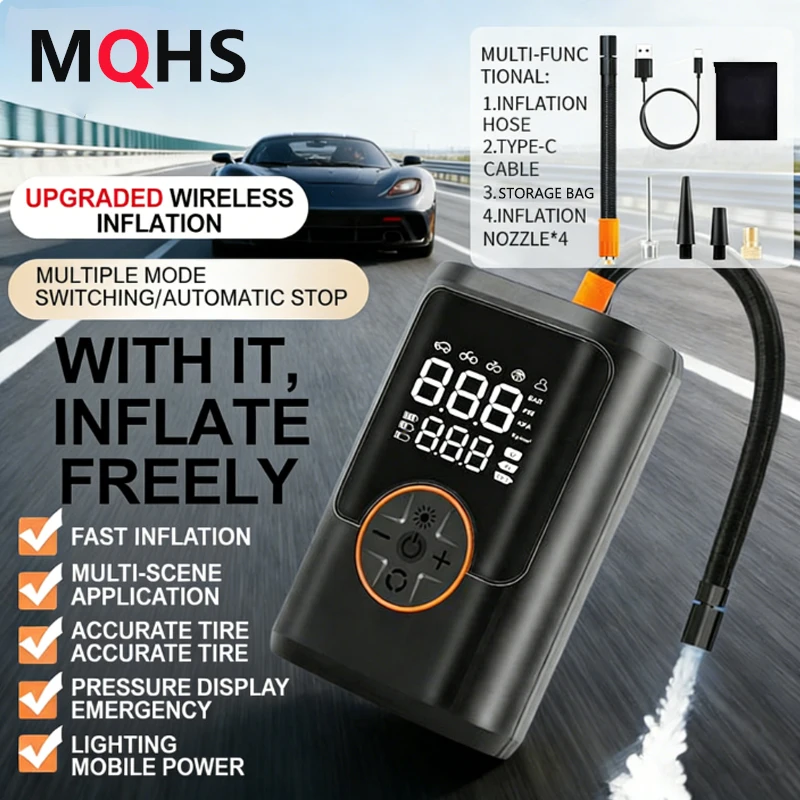 

MQHS Wireless Motorcycle Car Air Pump Electric Tire Inflator Air Compressor Pump for Bicycle Boat AUTO Tyre Balls Inflatable