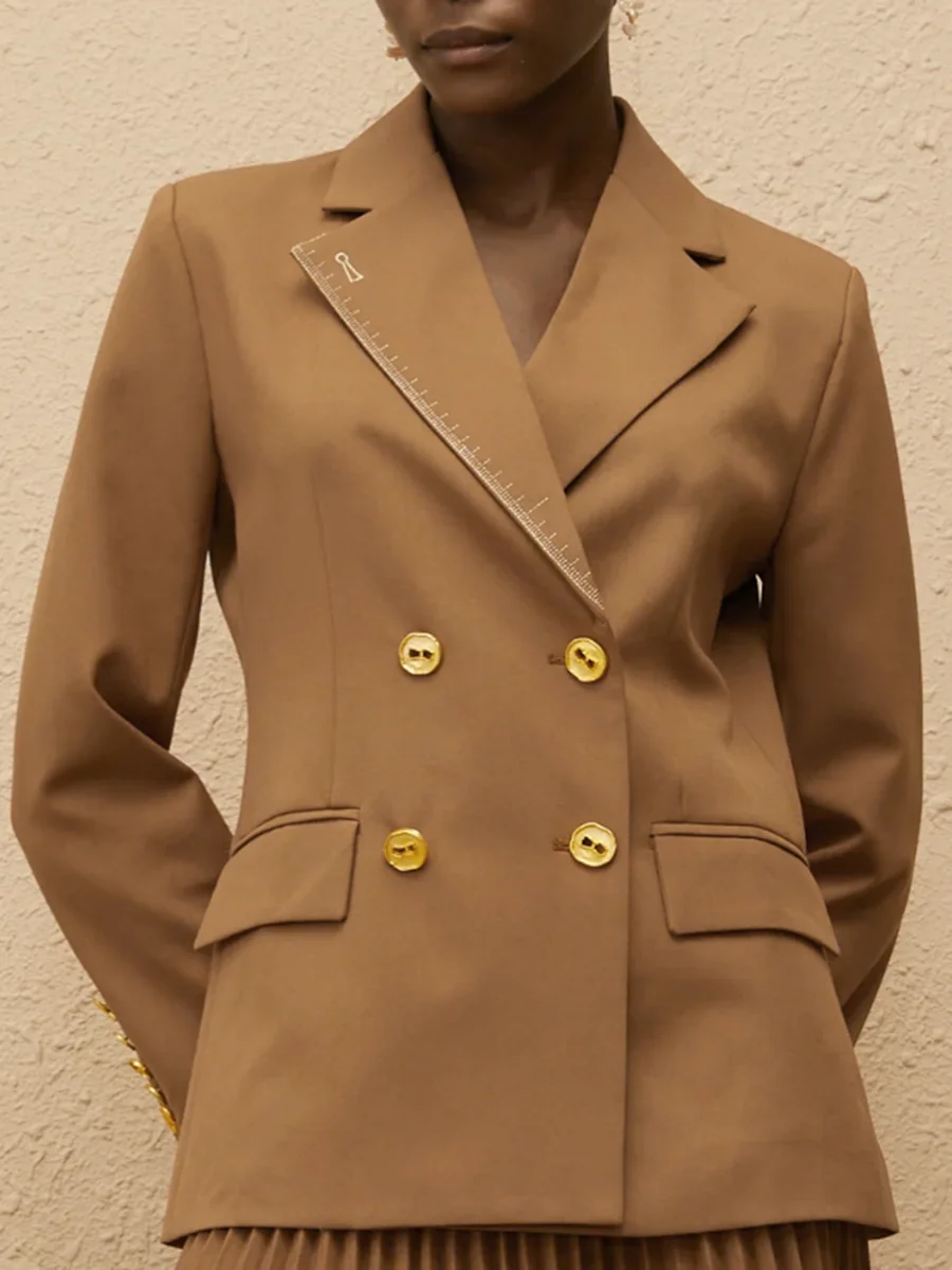 VGH フレンチスタイルヴィンテージスリミングソリッドブレザー女性のためのラペル長袖スプライスボタン気質コート女性のファッション新