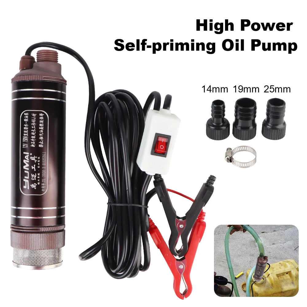 Bomba de aceite autocebante de alta potencia para bombear aceite diésel agua sumergible 45L/min Mini carcasa de aleación de aluminio transferencia de combustible 12V